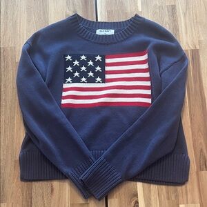Old Navy Blue Sweater with Red and White Flag Panel